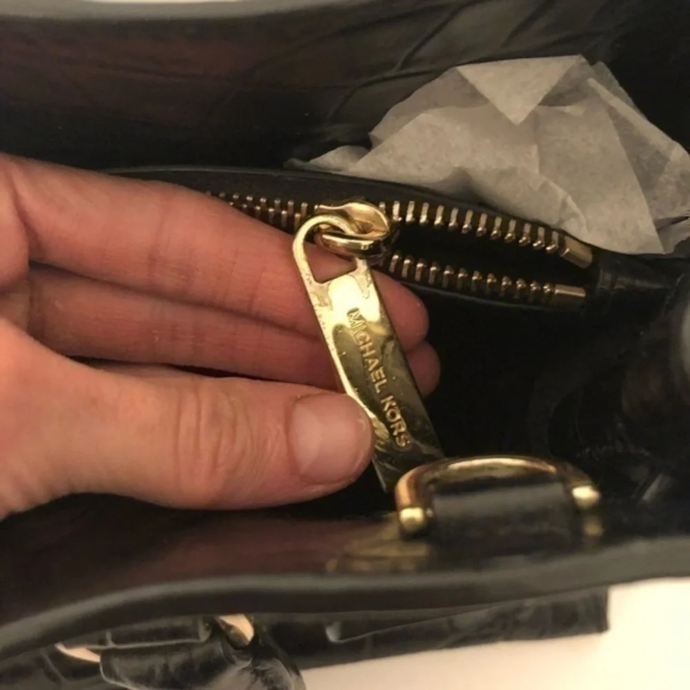 MICHAEL KORS black embossed leather tote bag